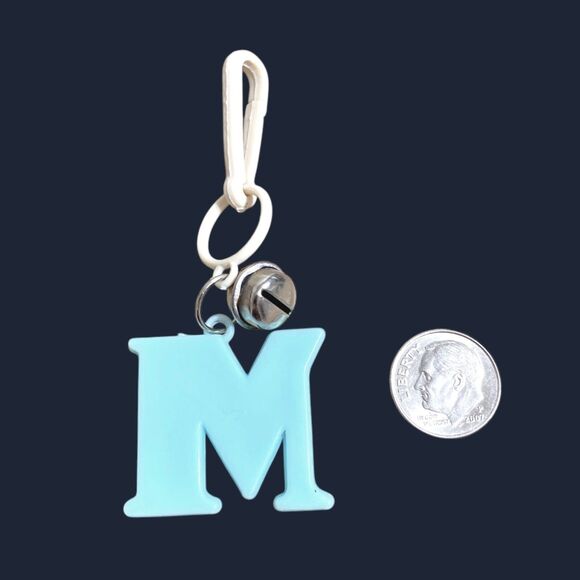 Vtg Letter M Plastic Charm Green Blue Initial Bell Clip For Toy Jewelry Chain - Picture 6 of 7